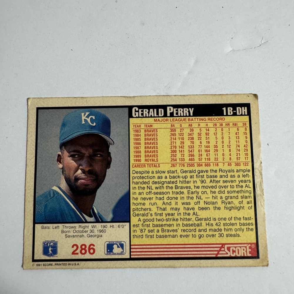Gerald Perry Baseball Card - Picture 2 of 2